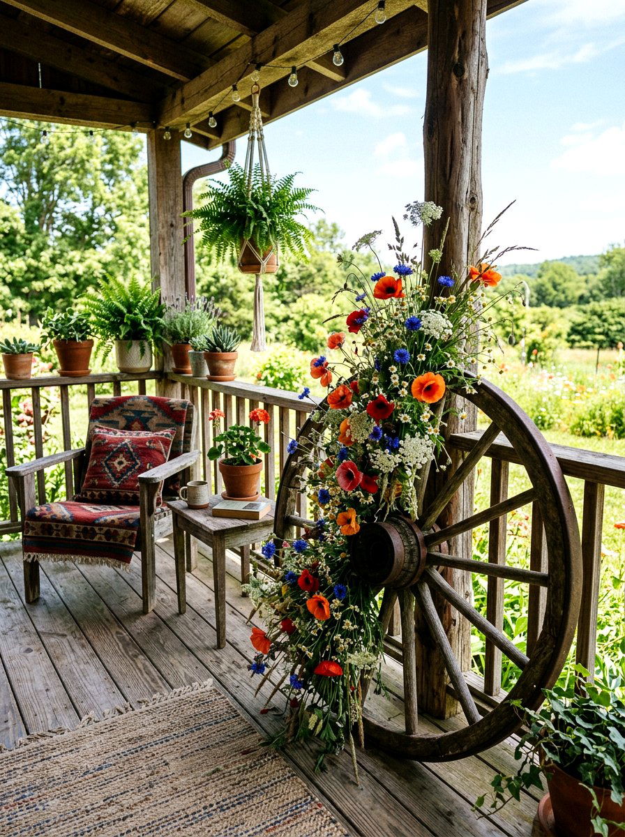 Field Wildflower Wagon Wheel - 25 Spring Wagon Wheel Wreath Ideas