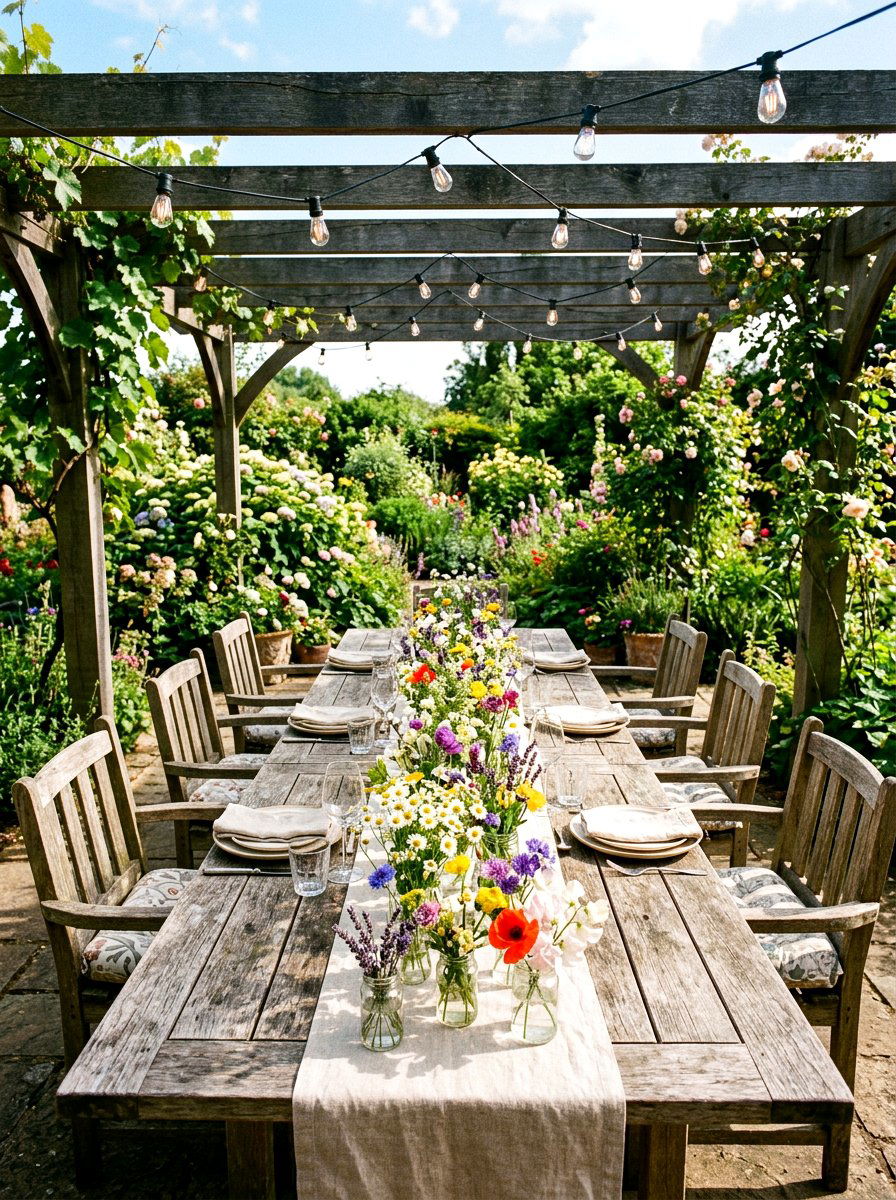 Field wildflower table runner - 25 Spring Fresh Flower Ideas