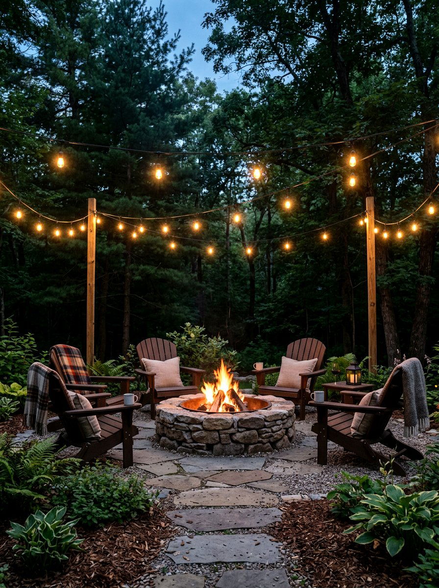 Fire Pit Area String Light - 25 Spring String Light Ideas
