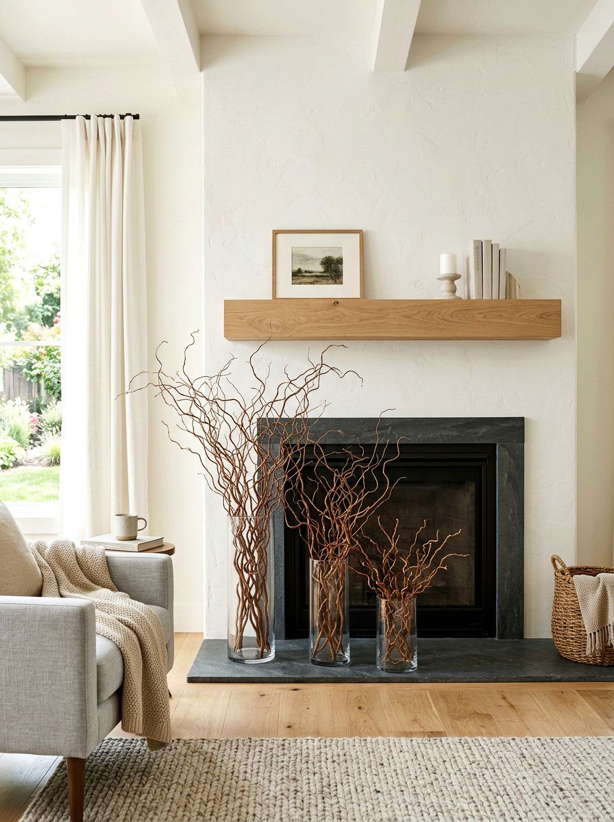 Fireplace Hearth Decor - 25 Spring Curly Willow Branch Ideas