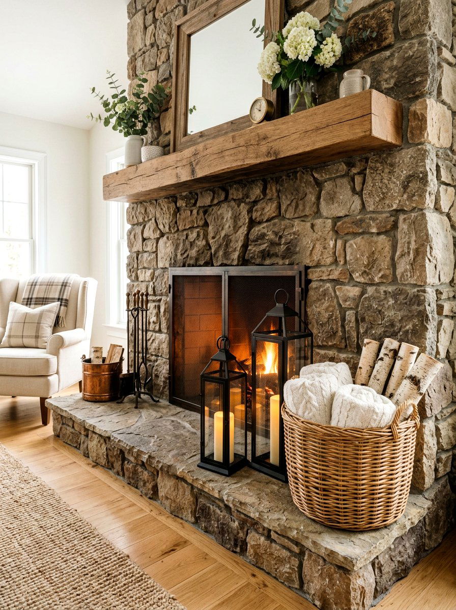 Fireplace Hearth Spring Basket - 25 Spring Vignette Styling Ideas