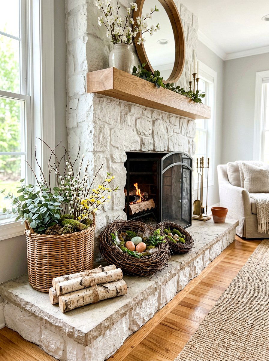 Fireplace Hearth Spring Scene - 25 Spring Nest Decor Ideas