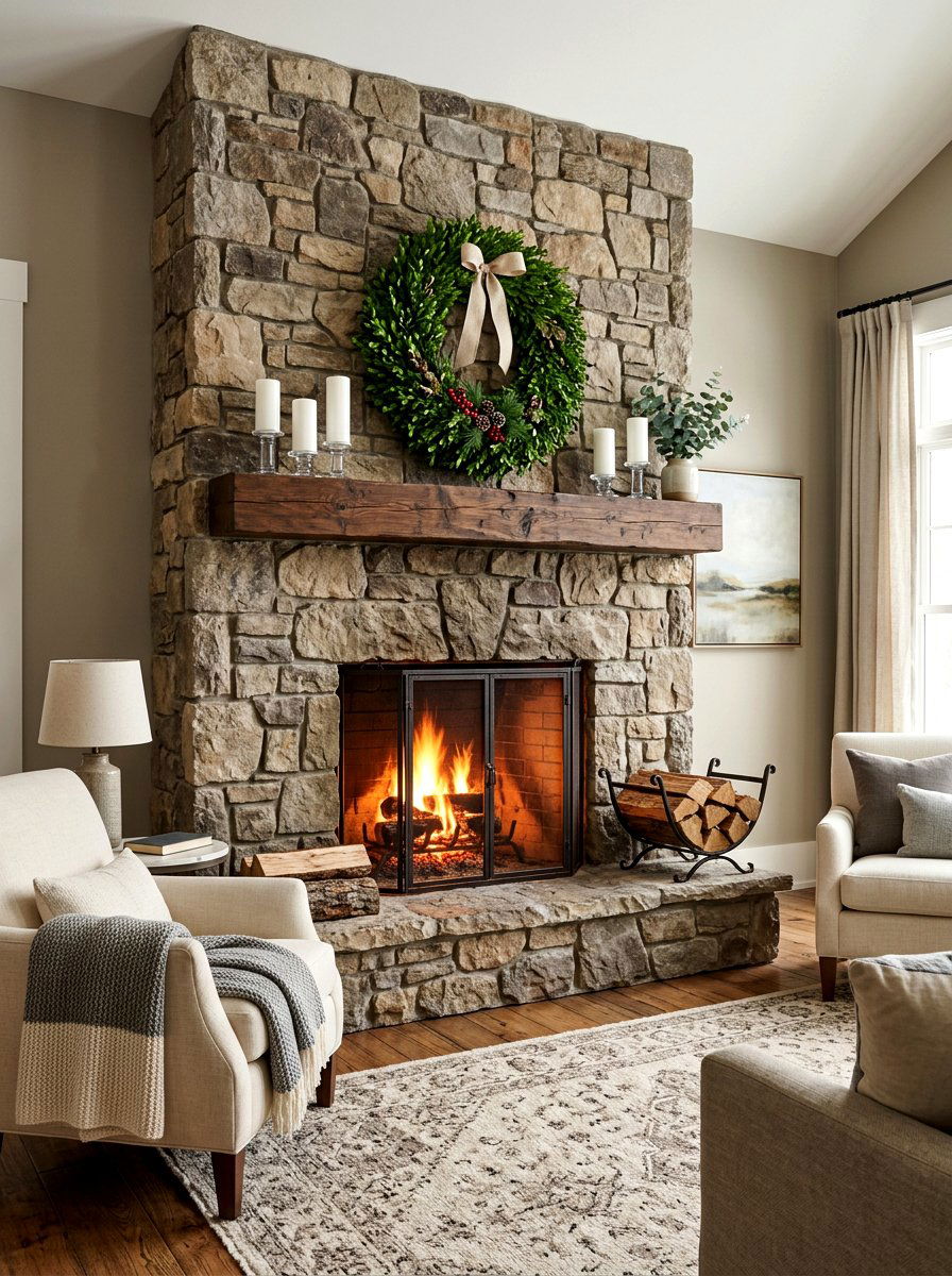 Fireplace Mantle Boxwood Wreath - 25 Spring Boxwood Wreath Ideas