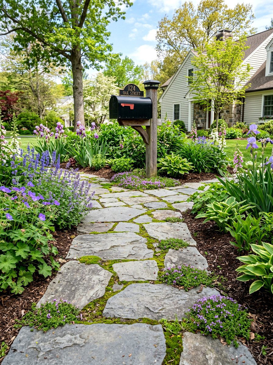 Flagstone Path Mailbox - 25 Spring Mailbox Garden Ideas