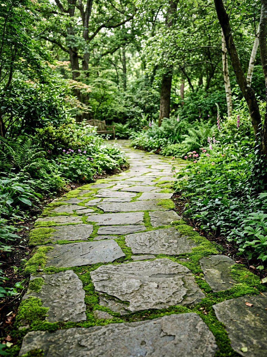 Flagstone Path With Moss - 25 Spring Pathway Decor Ideas