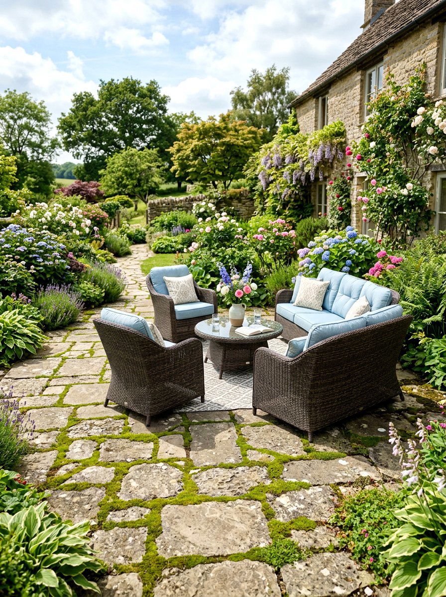 Flagstone Patio Setting - 25 Spring Stone Garden Decor Ideas