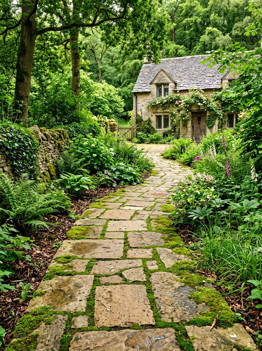 Flagstone path with moss - 25 Spring Entryway Walkway Ideas