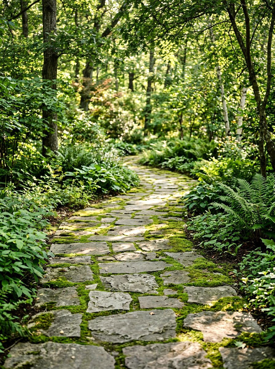Flagstone walkway with moss - 25 Spring Front Walkway Decor Ideas