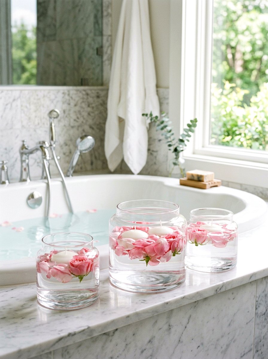 Floating Candle Bathroom Jar - 25 Spring Bathroom Jar Ideas