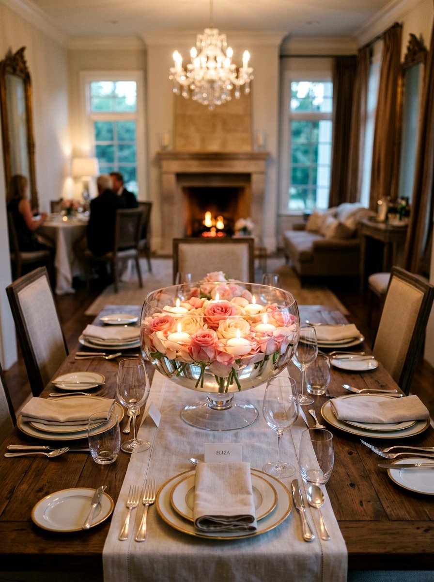 Floating Candle Floral Bowl - 25 Spring Table Centerpiece Ideas