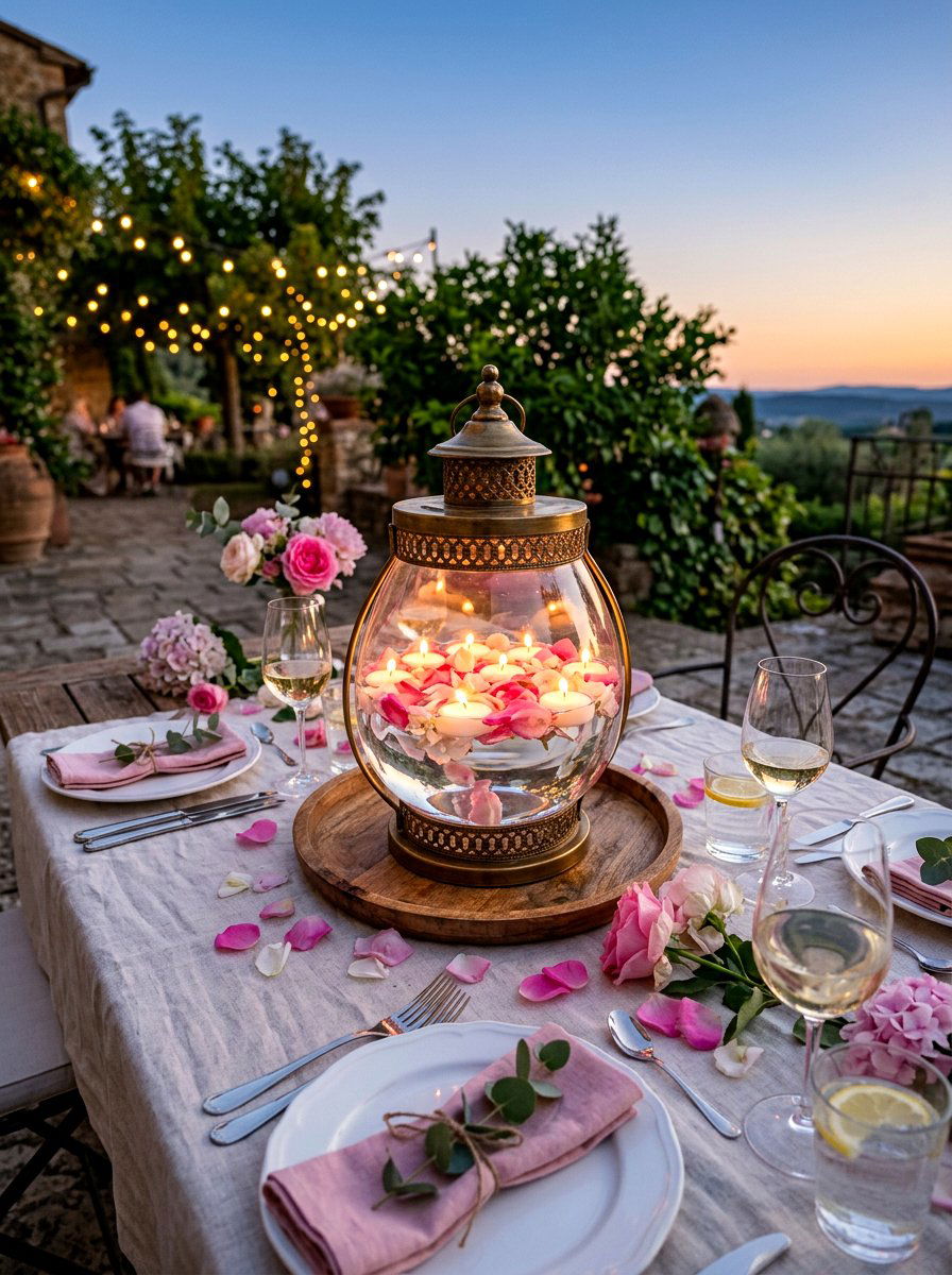 Floating Candles And Petals - 25 Spring Lantern Filler Ideas