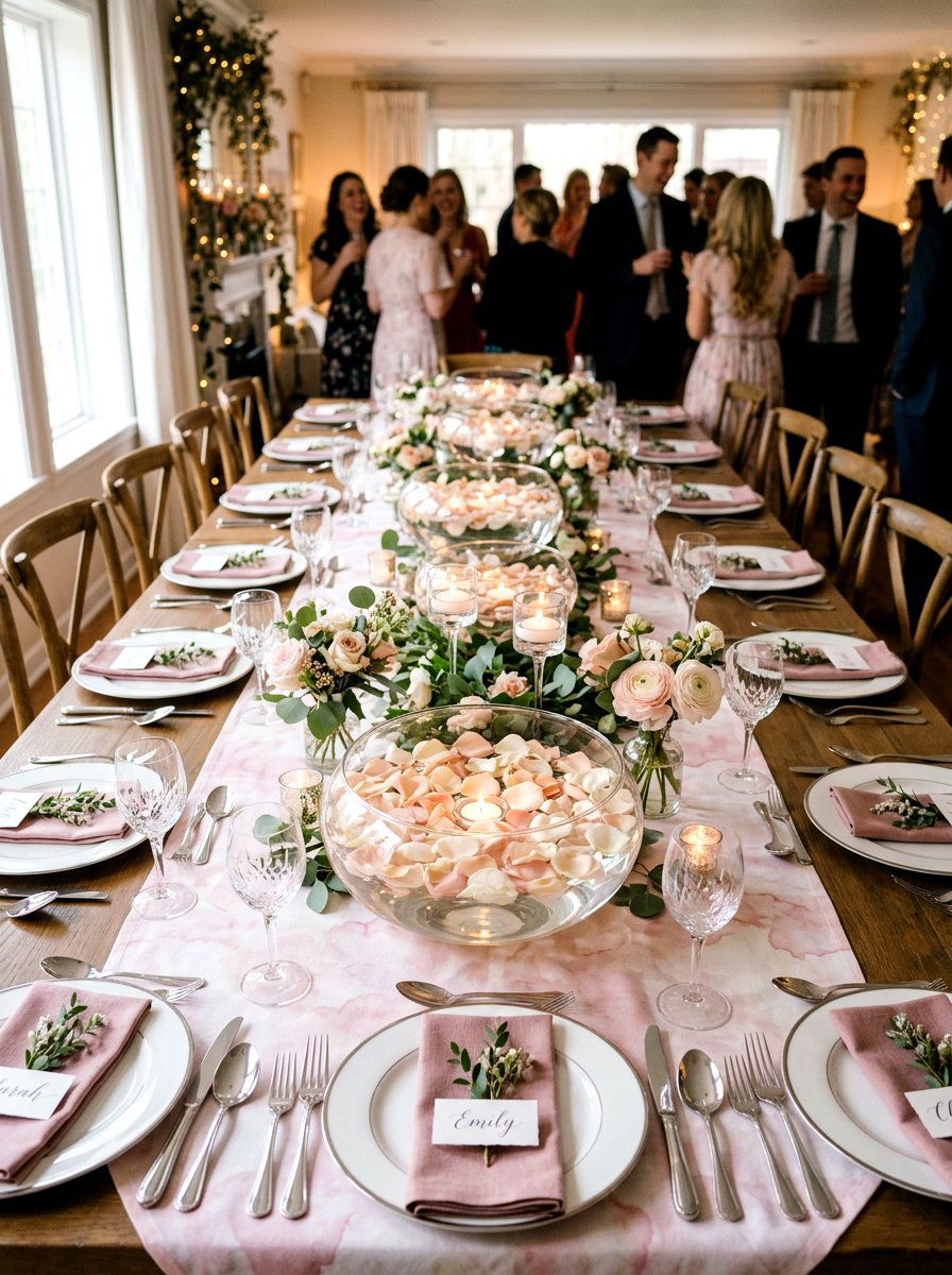 Floating Petal Glass Bowls - 25 Spring Candle Arrangement Ideas