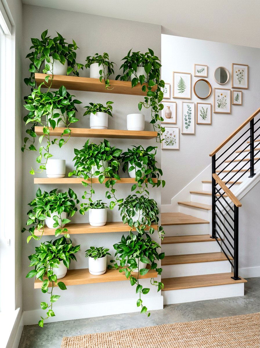 Floating Plant Shelf - 25 Spring Stairway Wall Decor Ideas