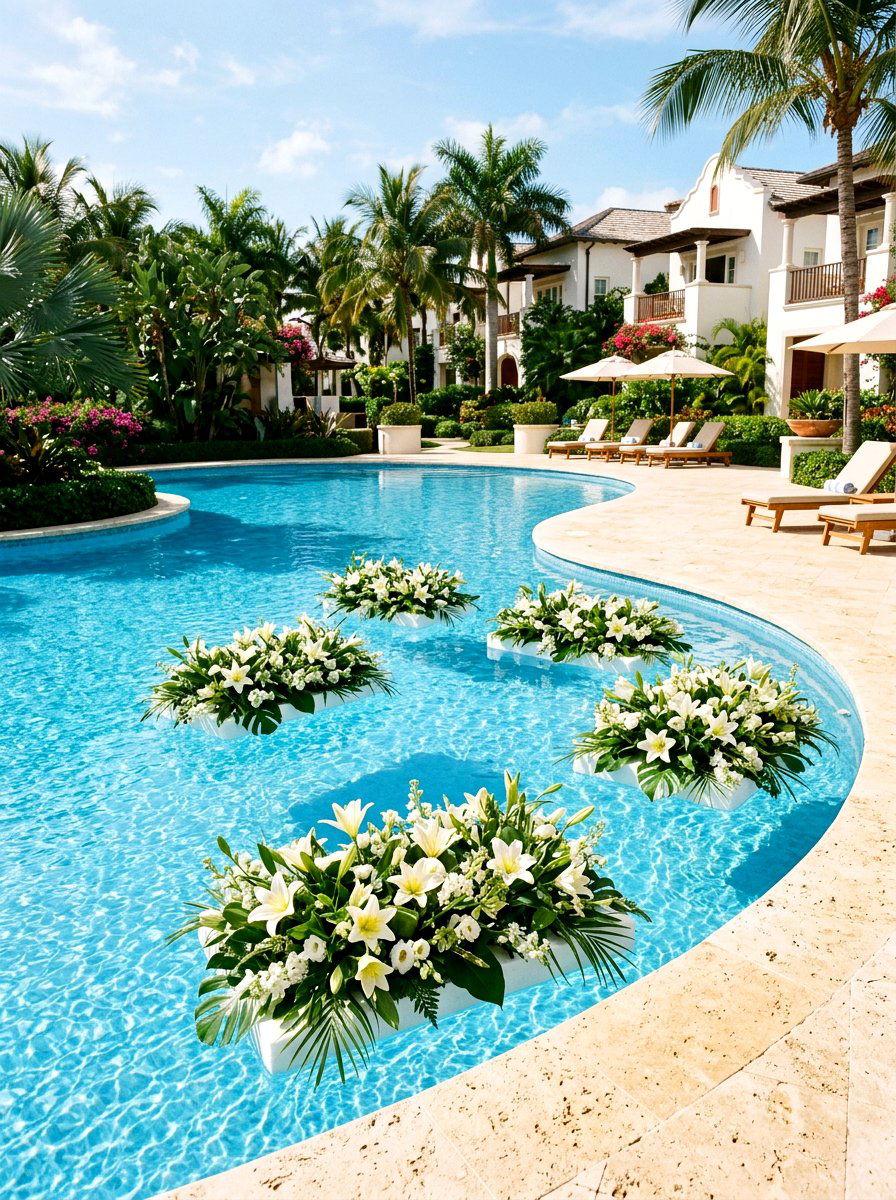 Floating Pool Florals - 25 Spring Engagement Party Decor Ideas