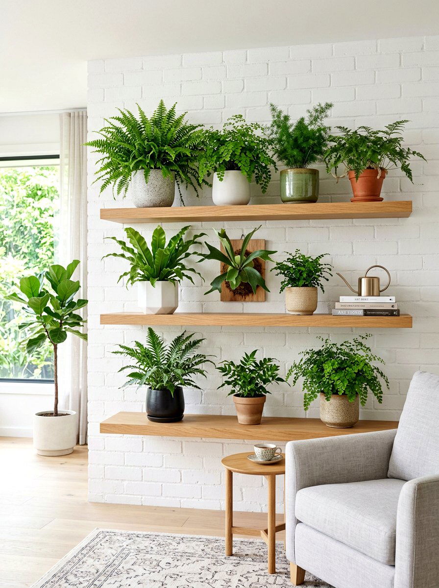 Floating Shelf Fern Display - 25 Spring Fern Decor Ideas