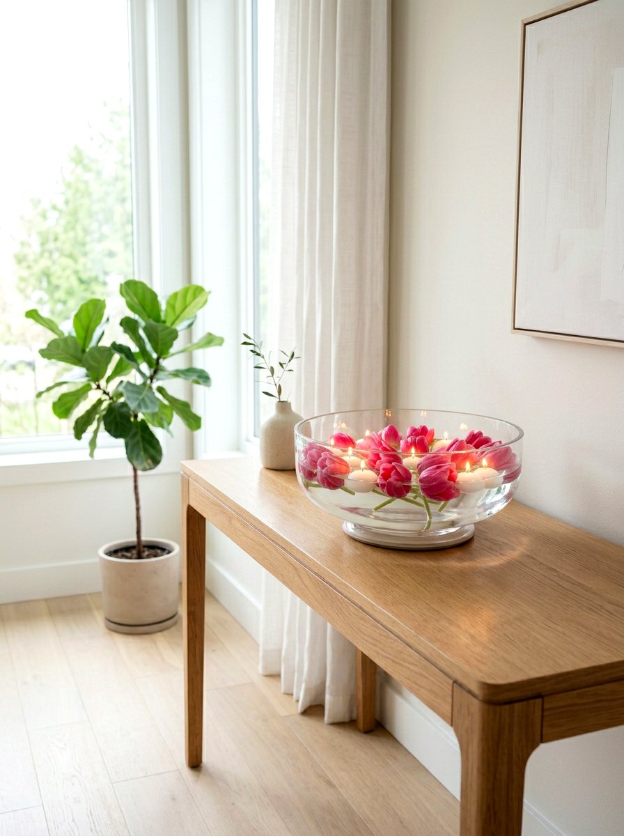 Floating Tulip Candle Bowl - 25 Spring Candle Centerpiece Ideas