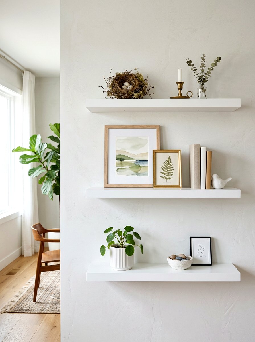 Floating Wall Shelf Accents - 25 Spring Nest Decor Ideas
