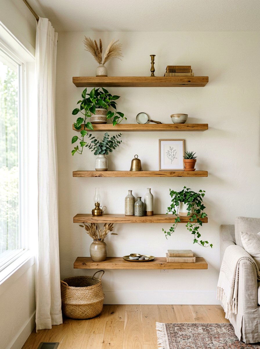 Floating Wood Shelf - 25 Spring Boho Decor Ideas