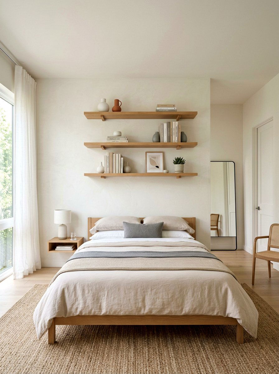 Floating Wood Shelves - 25 Spring Bedroom Decor Ideas