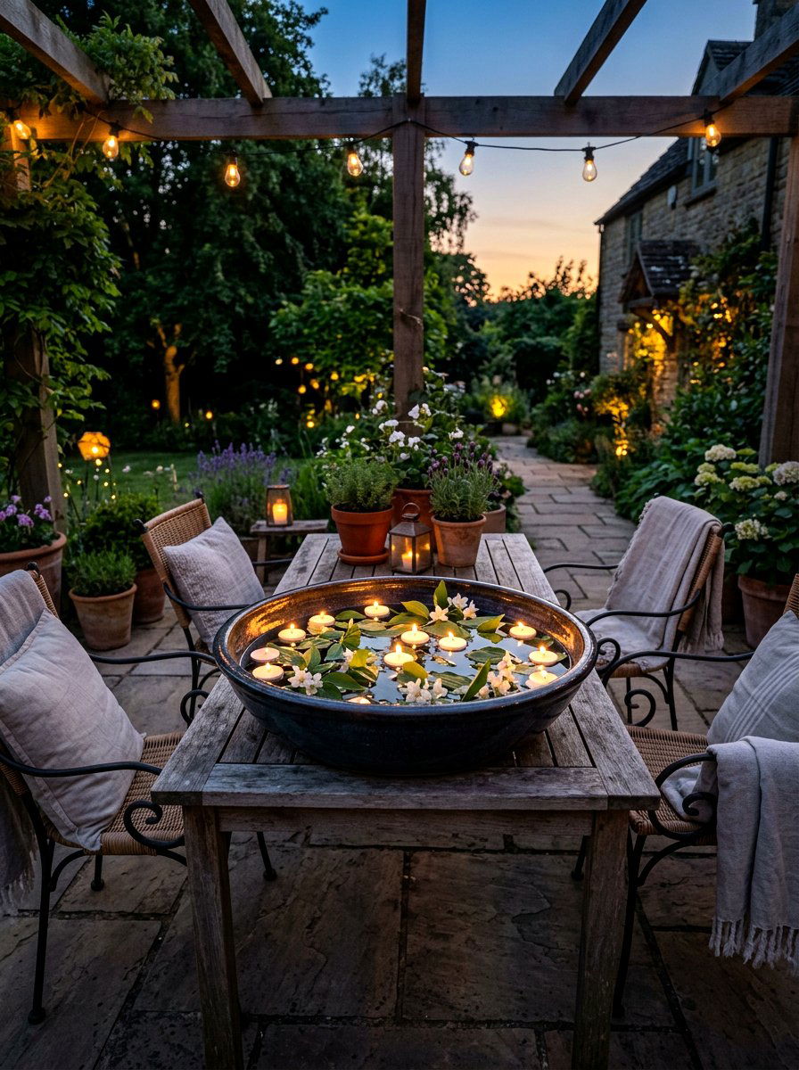 Floating candles water bowl - 25 Spring Free Decor Ideas