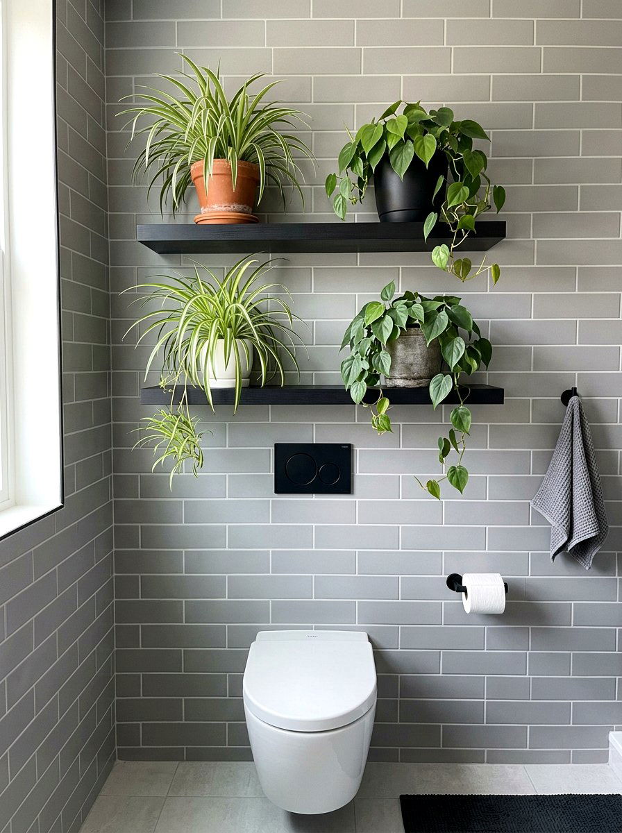 Floating shelf plants - 25 Spring Bathroom Plant Display Ideas