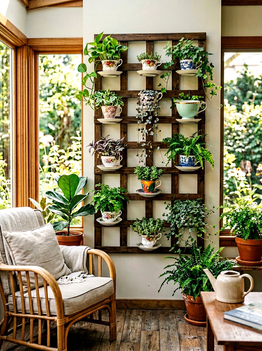 Floating teacup garden wall - 25 Spring Teacup Planter Ideas