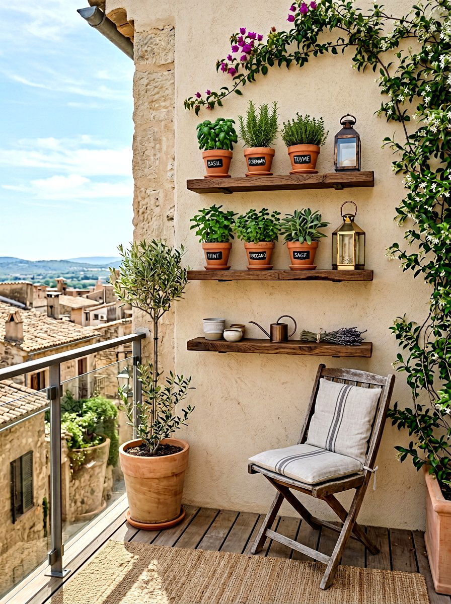 Floating wall shelves - 25 Spring Balcony Wall Decor Ideas