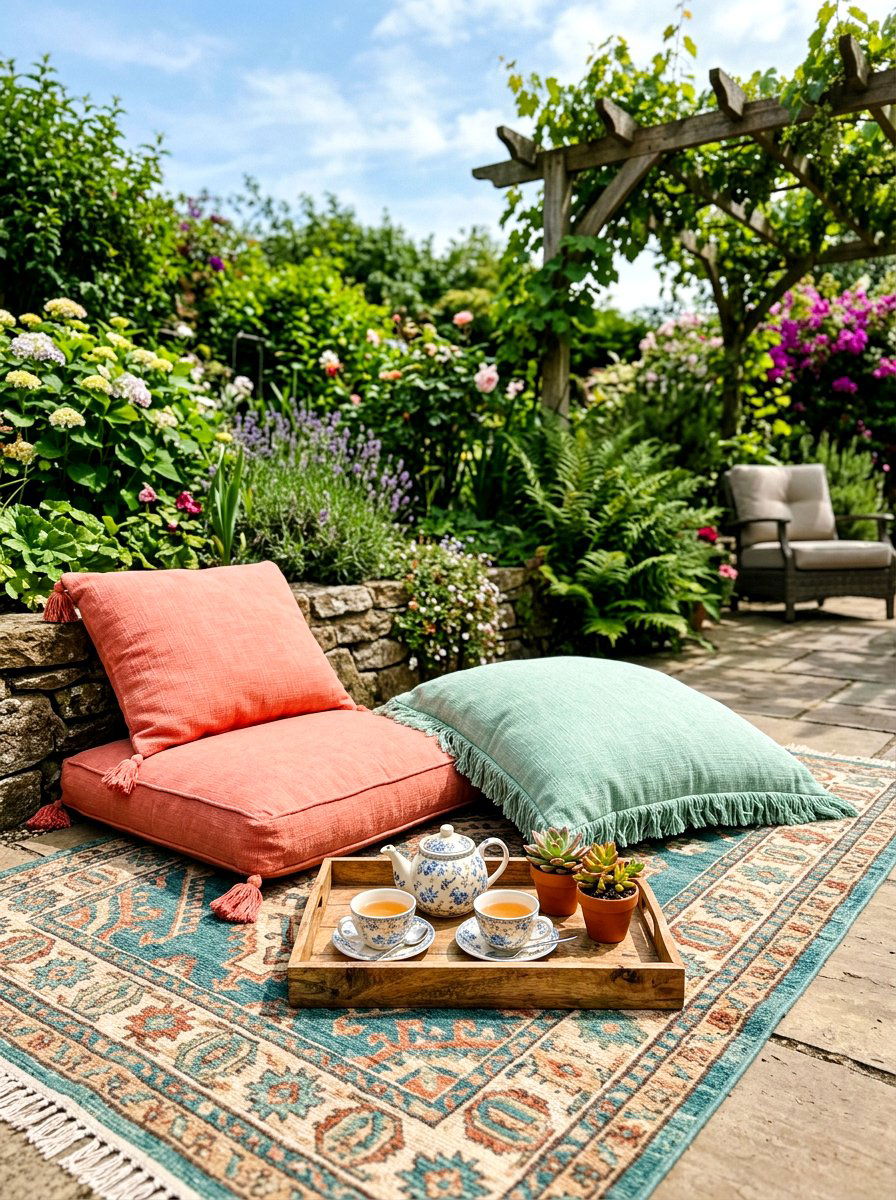 Floor Cushion Seating - 25 Spring Small Balcony Decor Ideas