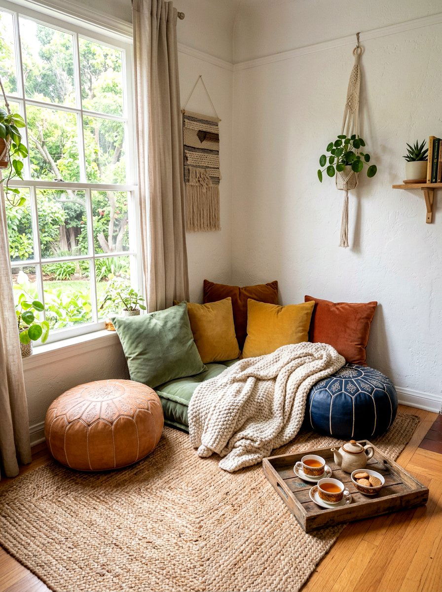 Floor Pillow Nook - 25 Spring Boho Decor Ideas