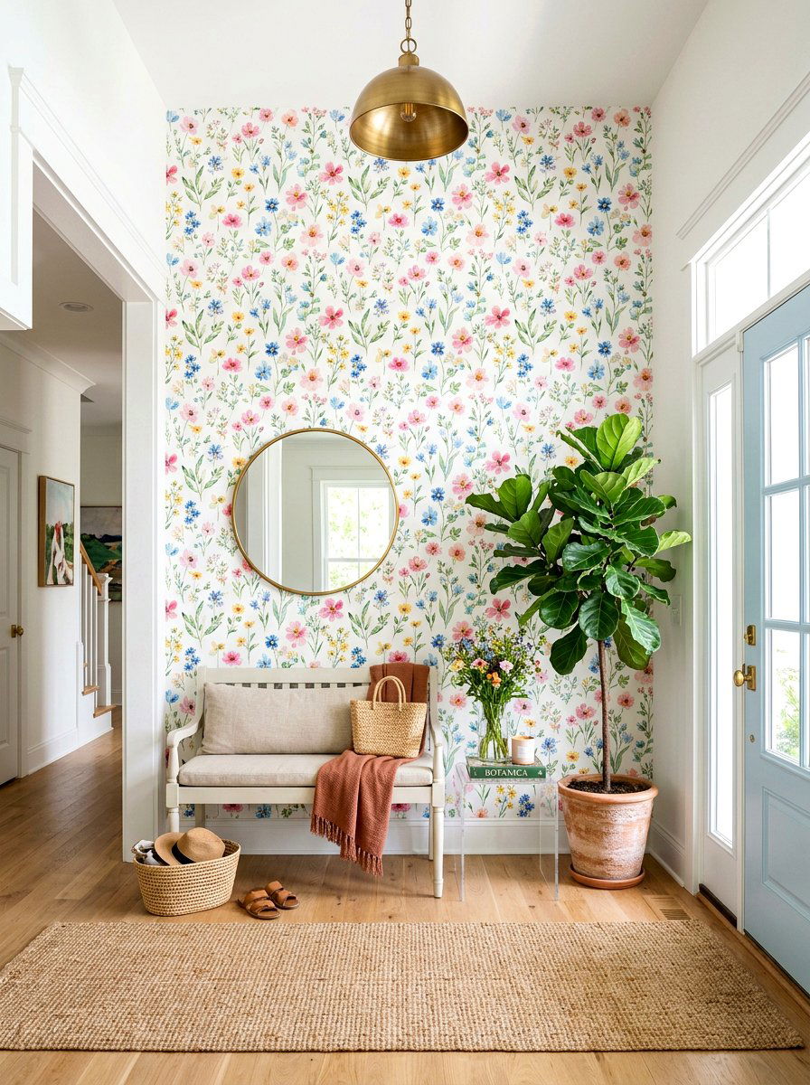 Floral Accent Wall Entryway - 25 Spring Lobby Decor Ideas