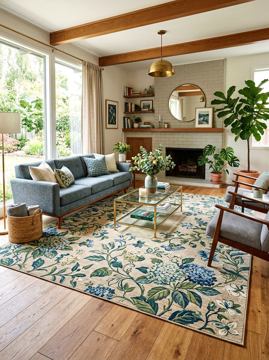 Floral Area Rug - 25 Spring Rental Friendly Decor Ideas