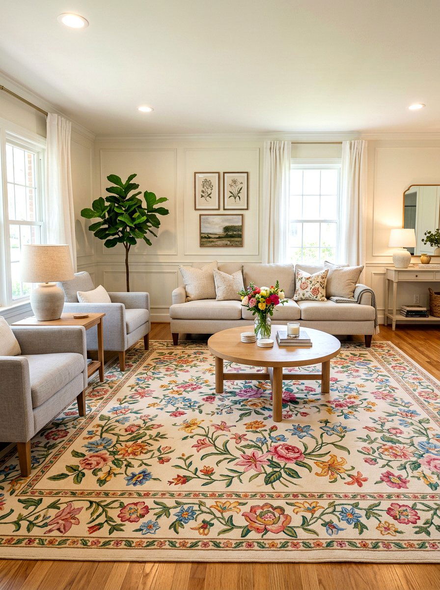 Floral Area Rug - 25 Spring Model Home Decor Ideas