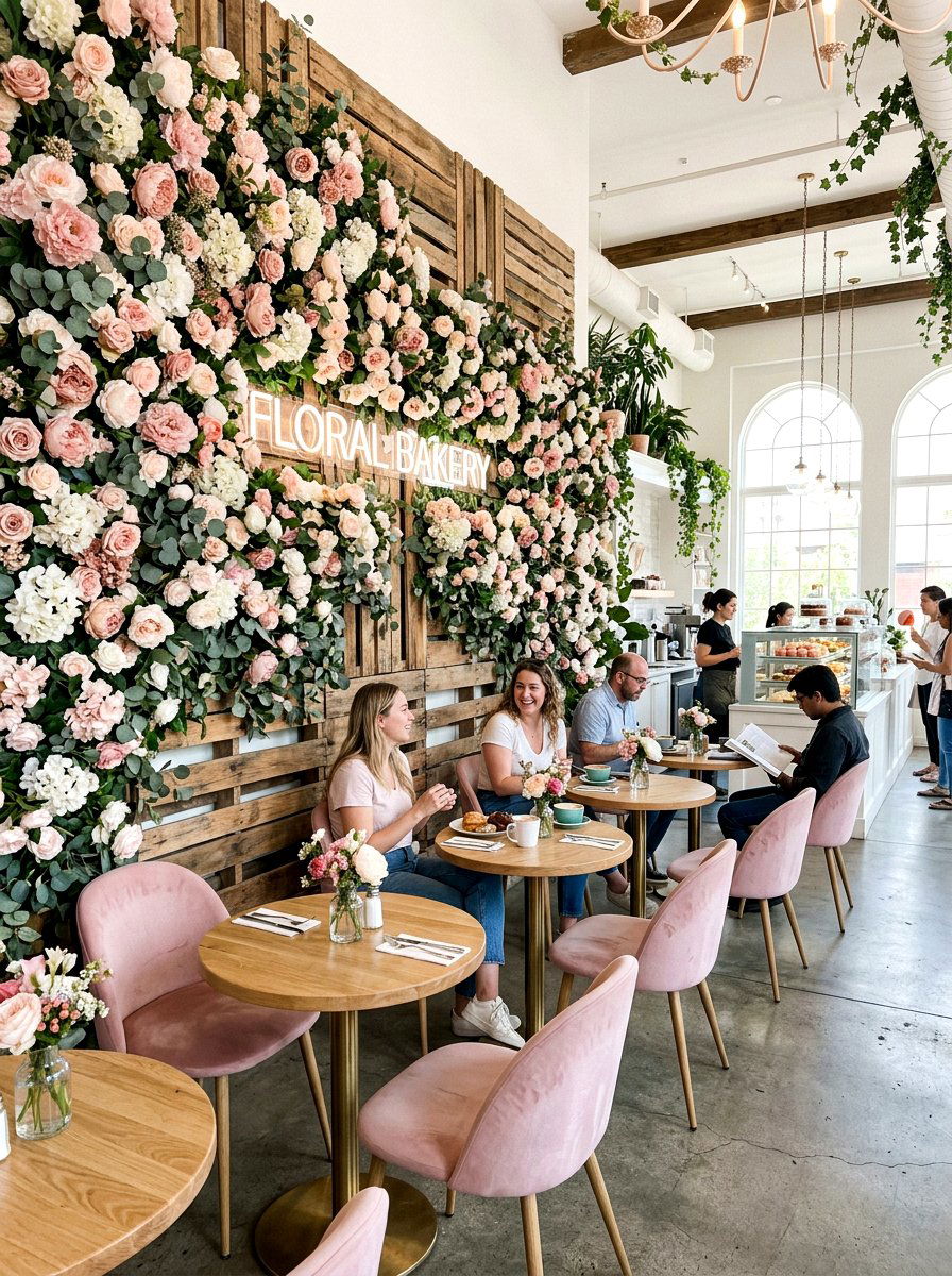 Floral Bakery Wall Installation - 25 Spring Bakery Decor Ideas