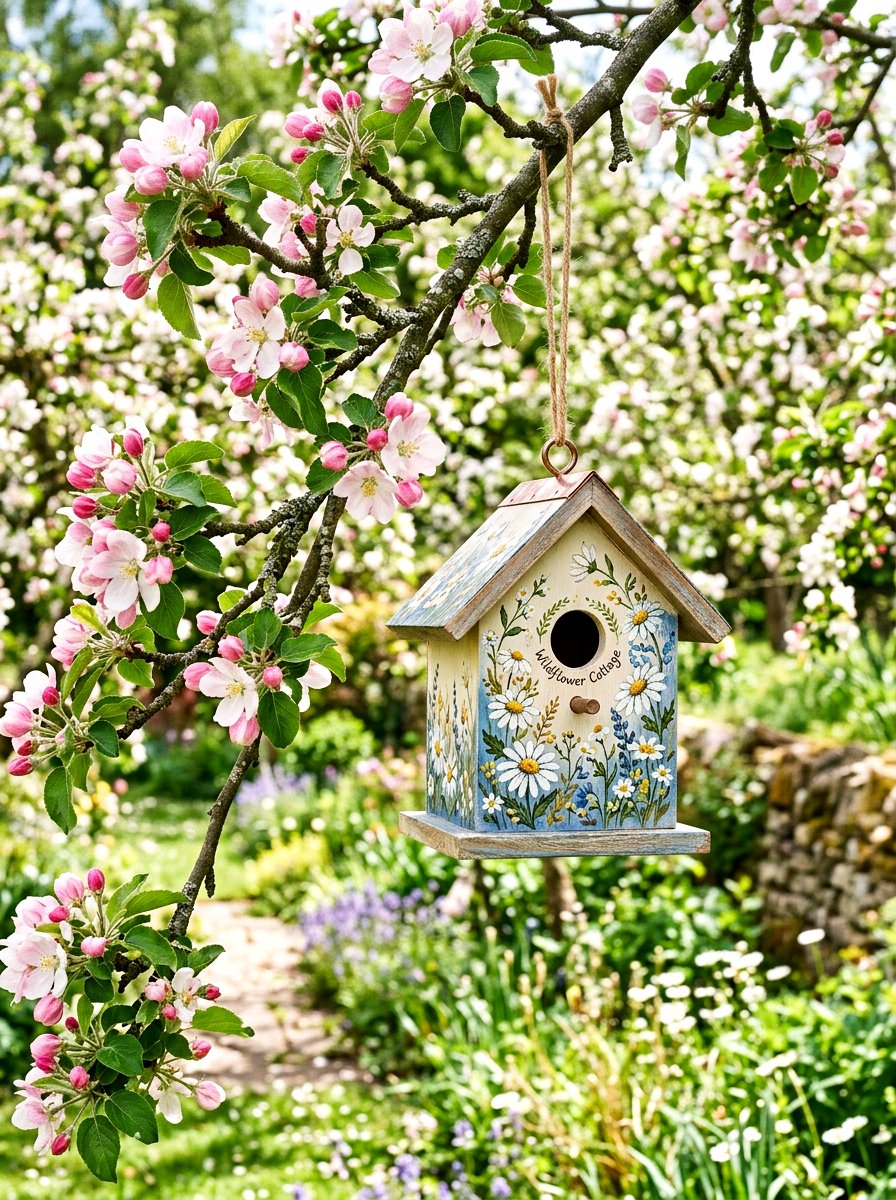 Floral Birdhouse - 25 Spring Birdhouse Painting Ideas