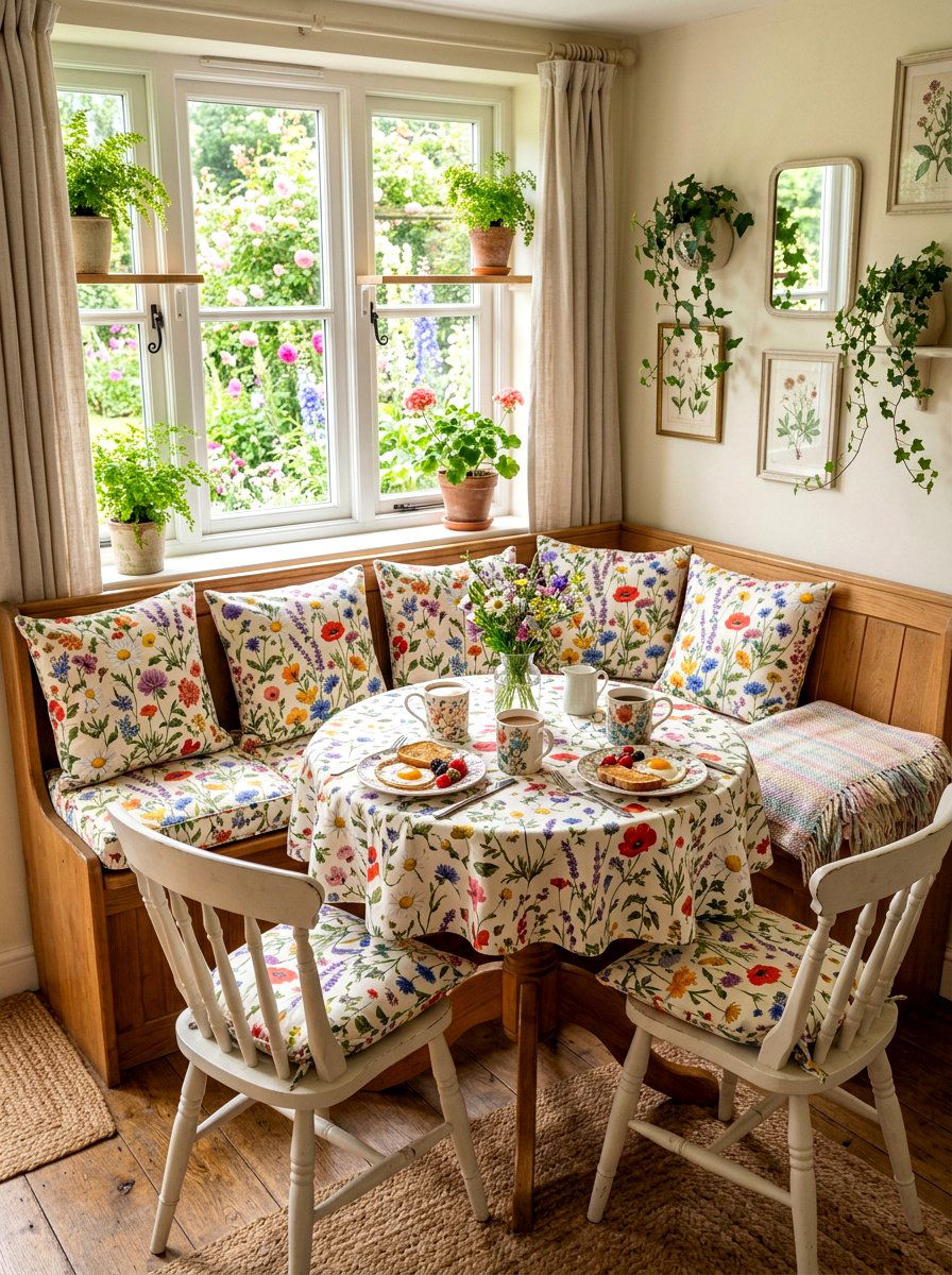 Floral Breakfast Nook - 25 Spring French Country Decor Ideas