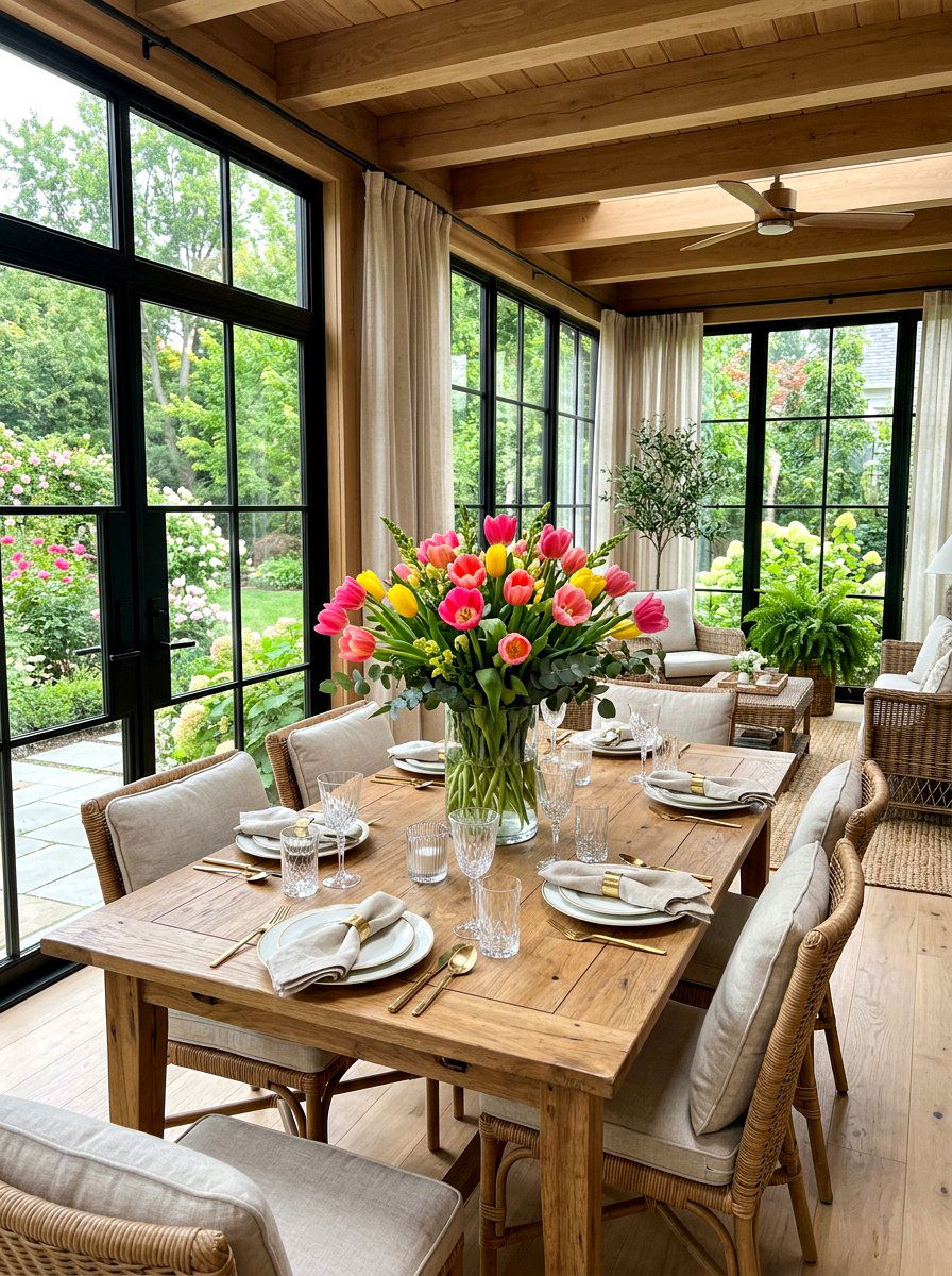 Floral Centerpiece Display - 25 Spring Three Season Room Decor Ideas