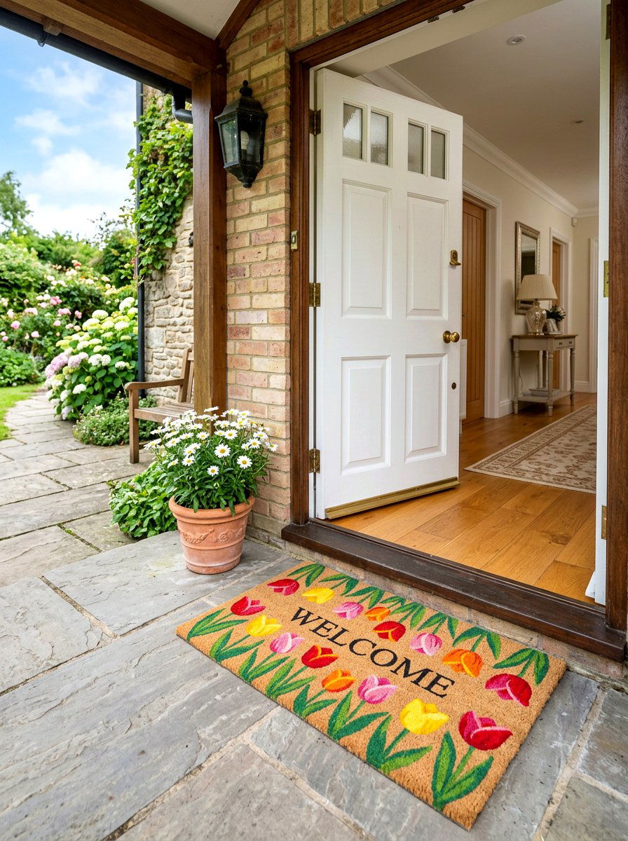 Floral Door Mat - 25 Spring Foyer Decor Ideas
