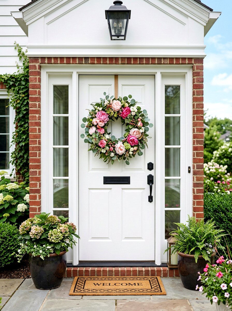 Floral Door Wreath - 25 Spring Outdoor Decor Ideas