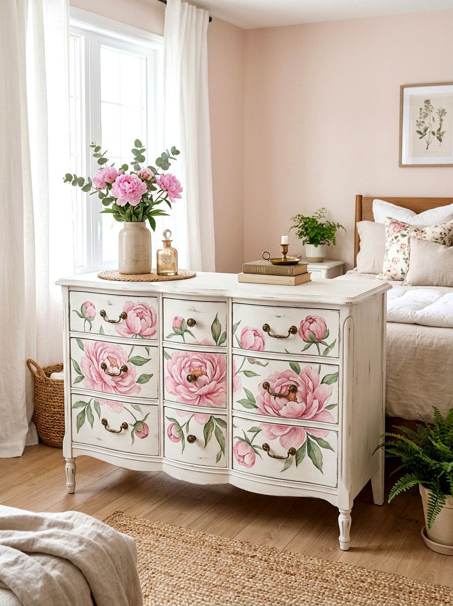 Floral Dresser - 25 Spring Decoupage Furniture Ideas