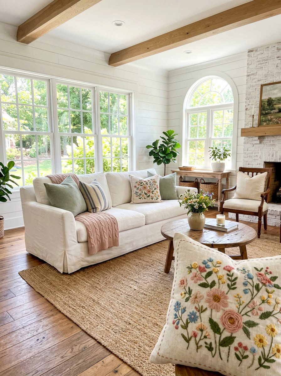 Floral Embroidered Pillow - 25 Spring Pillow Ideas