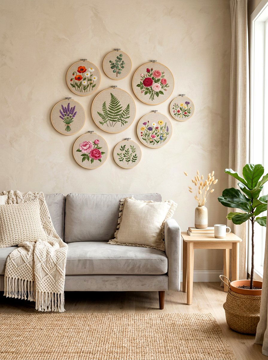 Floral Embroidery Hoop Art - 25 Spring Embroidered Decor Ideas