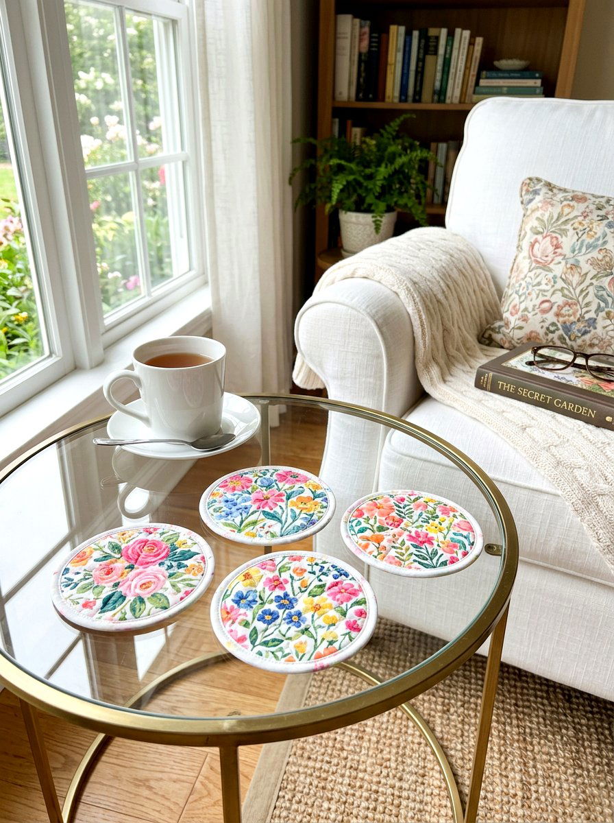 Floral Fabric Coaster - 25 Spring Fabric Craft Ideas
