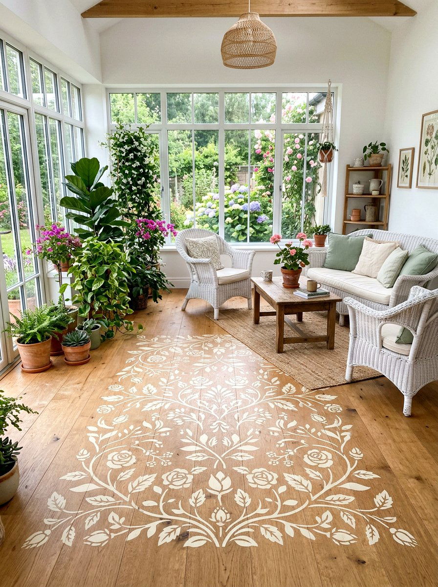 Floral Floor Stencil - 25 Spring Stencil Decor Ideas