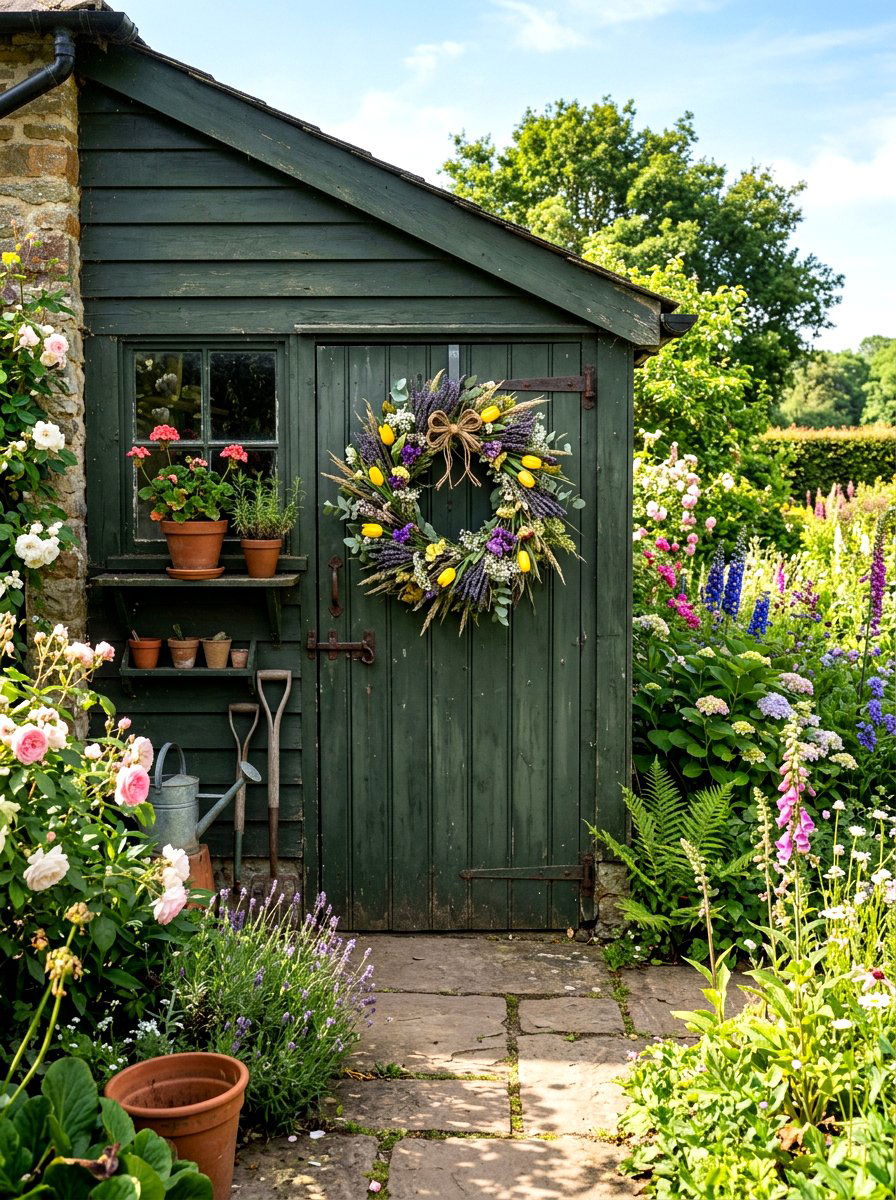 Floral Garden Wreath - 25 Spring Potting Shed Decor Ideas