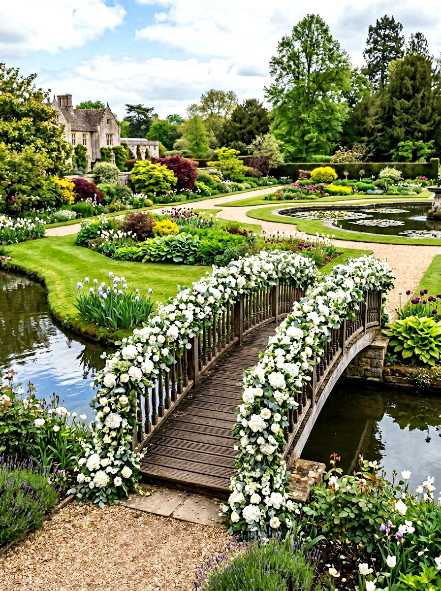 Floral Garland Bridge Handrails - 25 Spring Garden Bridge Decor Ideas