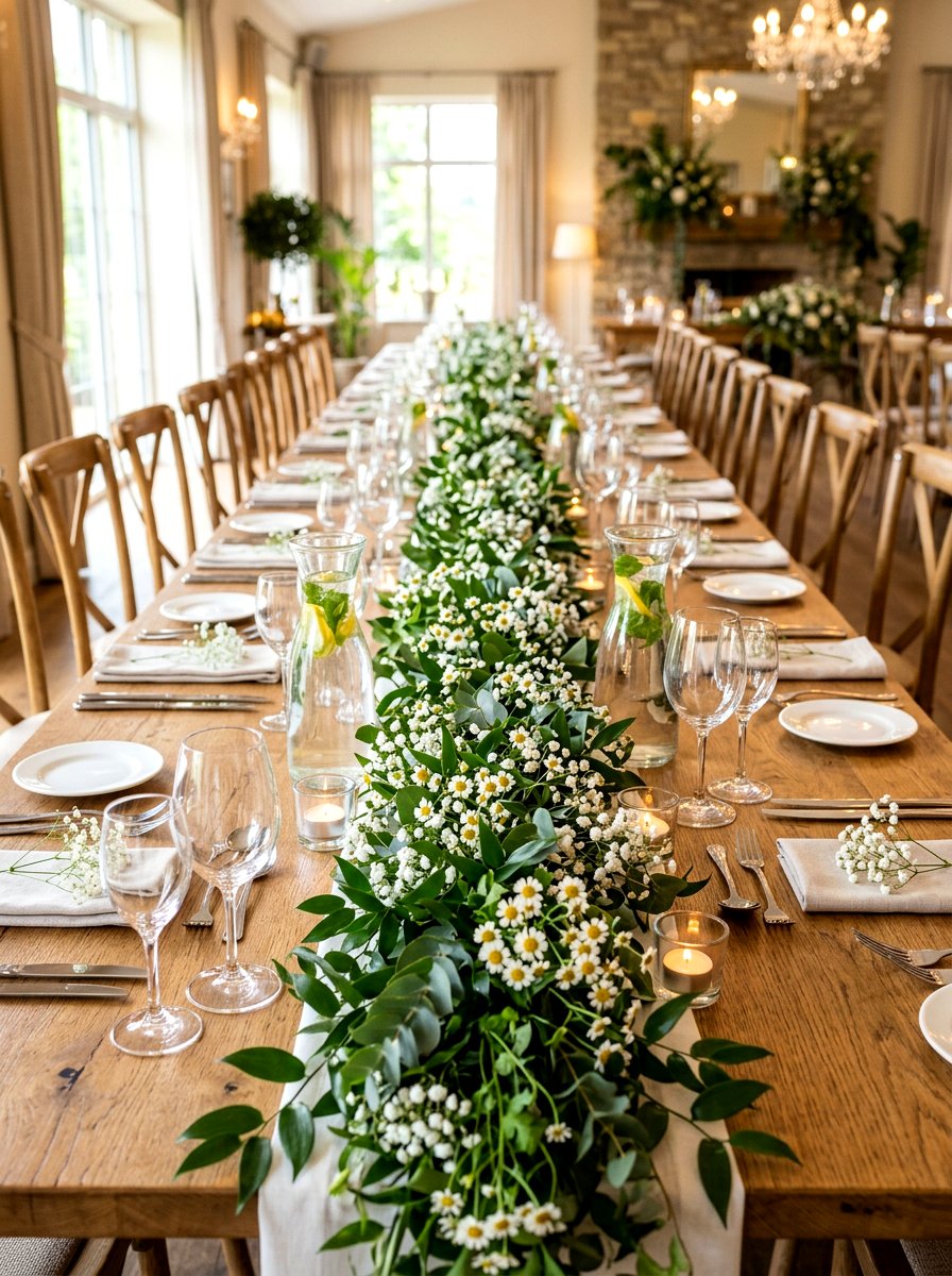 Floral Garland Runner - 25 Spring Mimosa Bar Decor Ideas