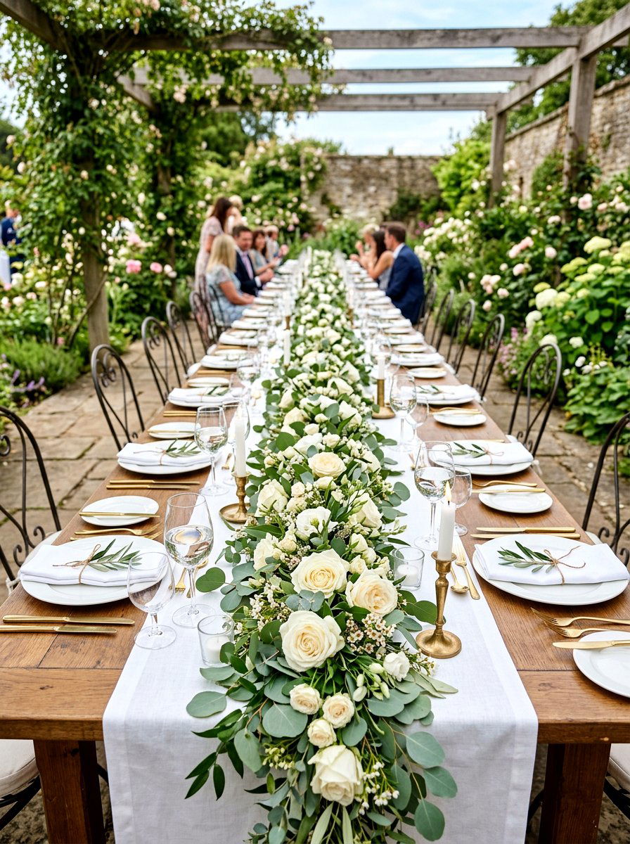 Floral Garland Runner - 25 Spring Dining Table Centerpiece Ideas