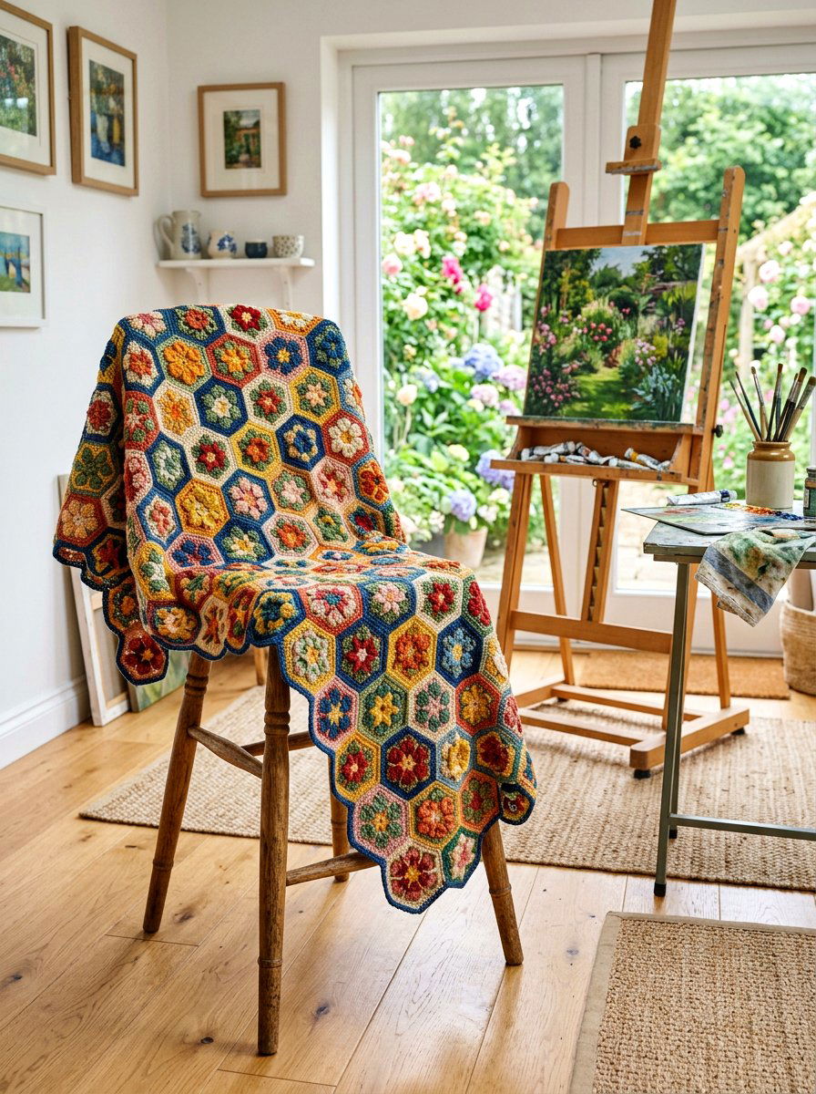 Floral Hexagon Crochet Throw - 25 Spring Crochet Throw Ideas