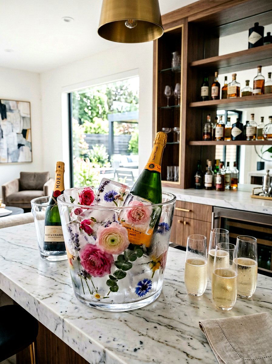 Floral Ice Bucket Presentation - 25 Spring Champagne Brunch Ideas