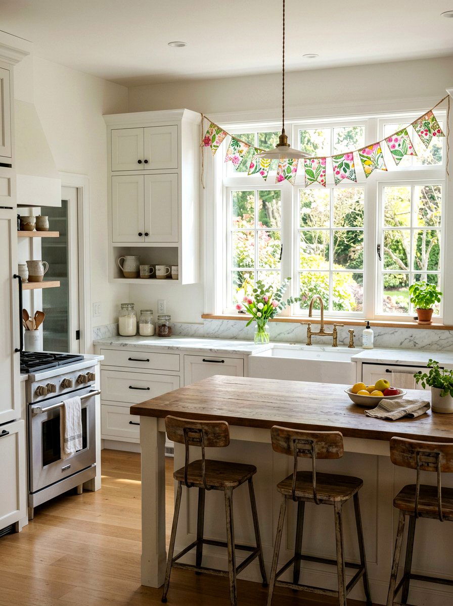 Floral Kitchen Window Bunting - 25 Spring Fabric Bunting Ideas